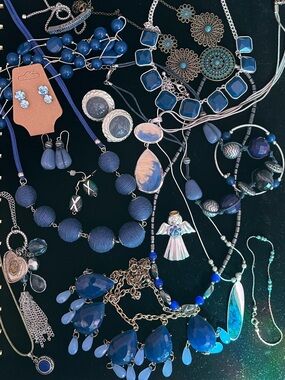 19 pc Moody Blues Bundle Blue Statement Necklace and Earring Set - Women Jewelry